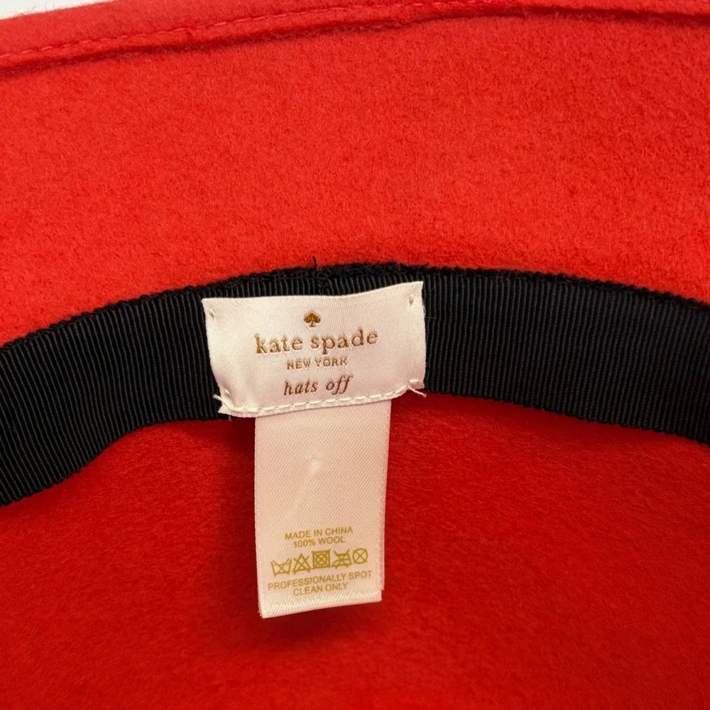 Kate Spade New York Wool Felt 1920s style Cloche Bucket Hat Red Bow